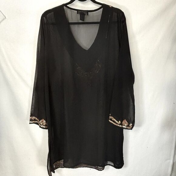 MIX NOUVEAU Black Sheer Embellished Tunic with Gold Appliqué Design - Picture 5 of 10